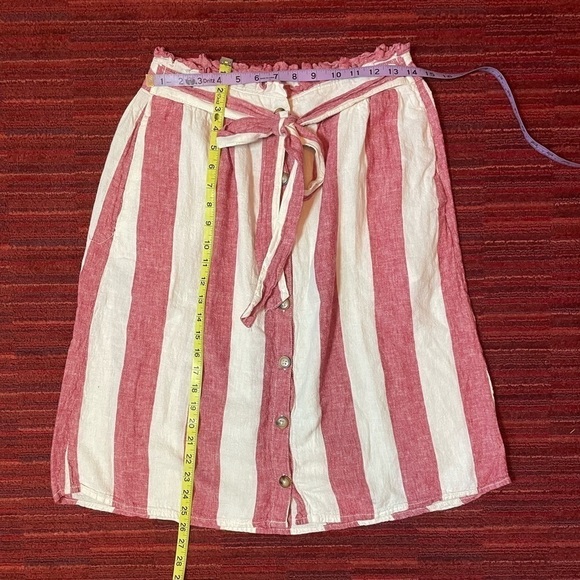 A New Approach Paperbag skirt Button Front Boho linen striped red white - Picture 3 of 10